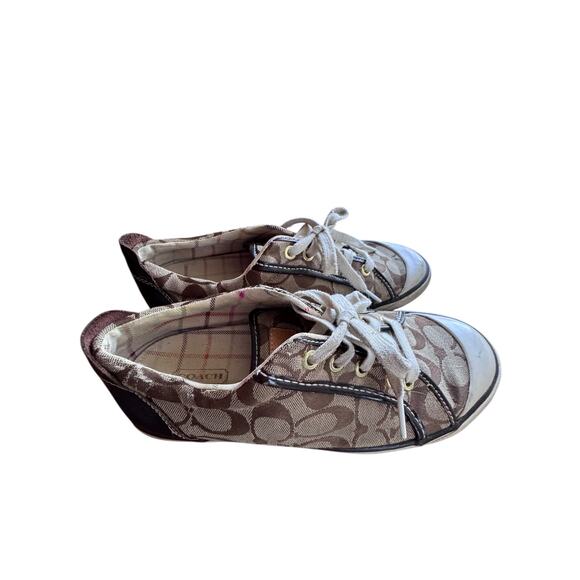 Coach Barrett Signature C Jacquard Canvas Sneakers Brown Tan 8B Logo Shoes - Picture 4 of 7